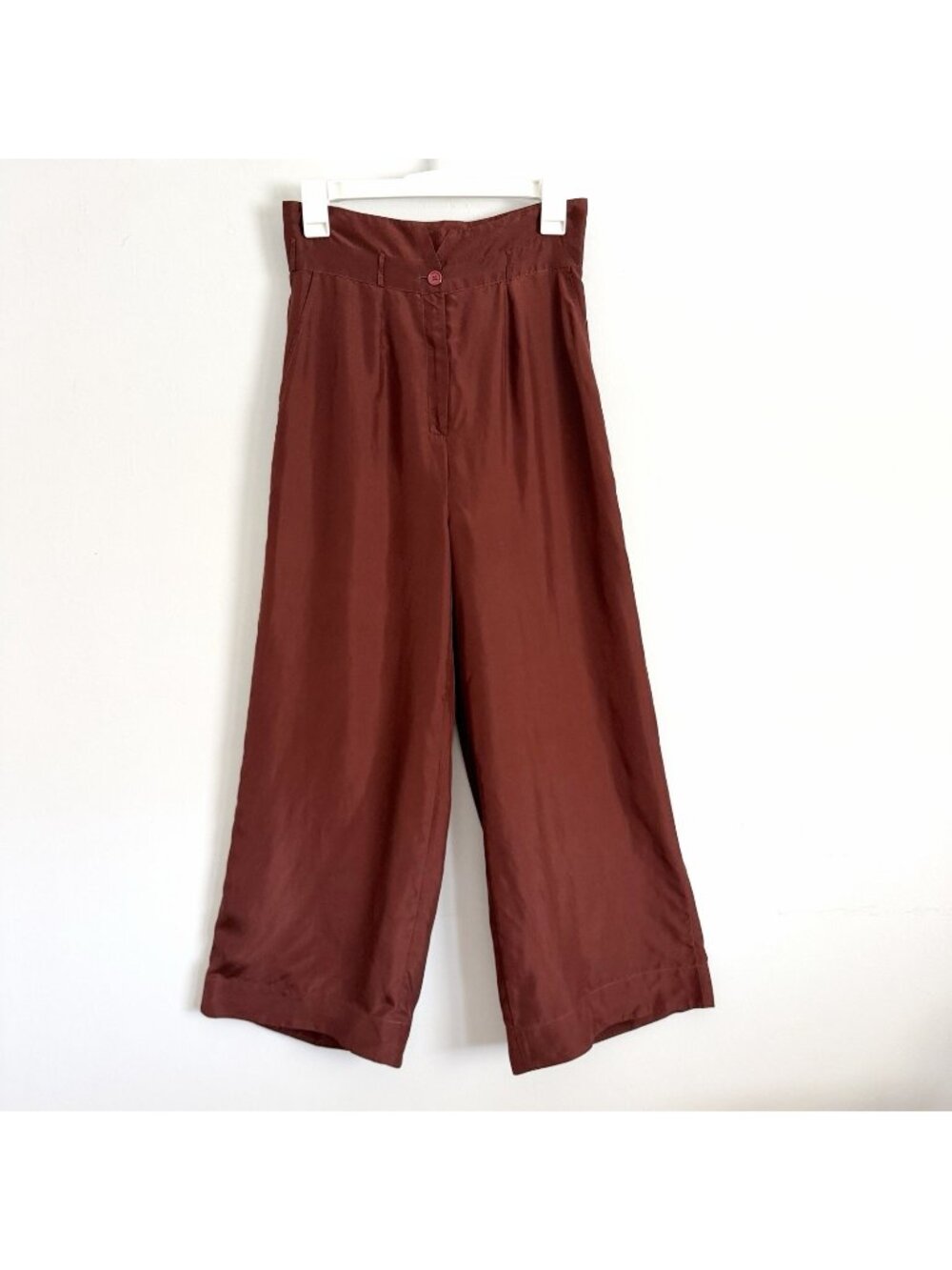 Free People Brown Wide Leg Silk Pants High Rise Women’s Size 2